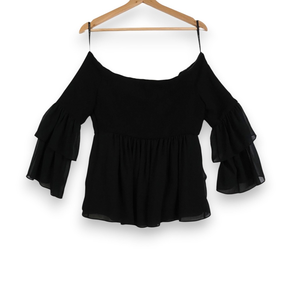 Rachel Zoe Womens Dark Coquette Top 4 Charlotte Black Chiffon Romantic‎ NWT
